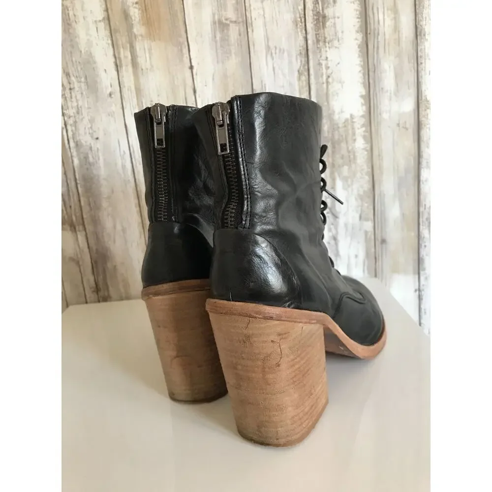 J. Litvack NiCKS Buffalo Leather Ankle Boots Bootie Zipper Brown 38.5 7 7.5